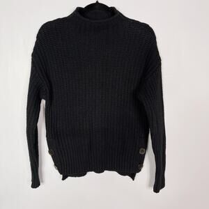 Madewell Small Black Mockneck Side Button Pullover Sweater Cotton Wool Womens
